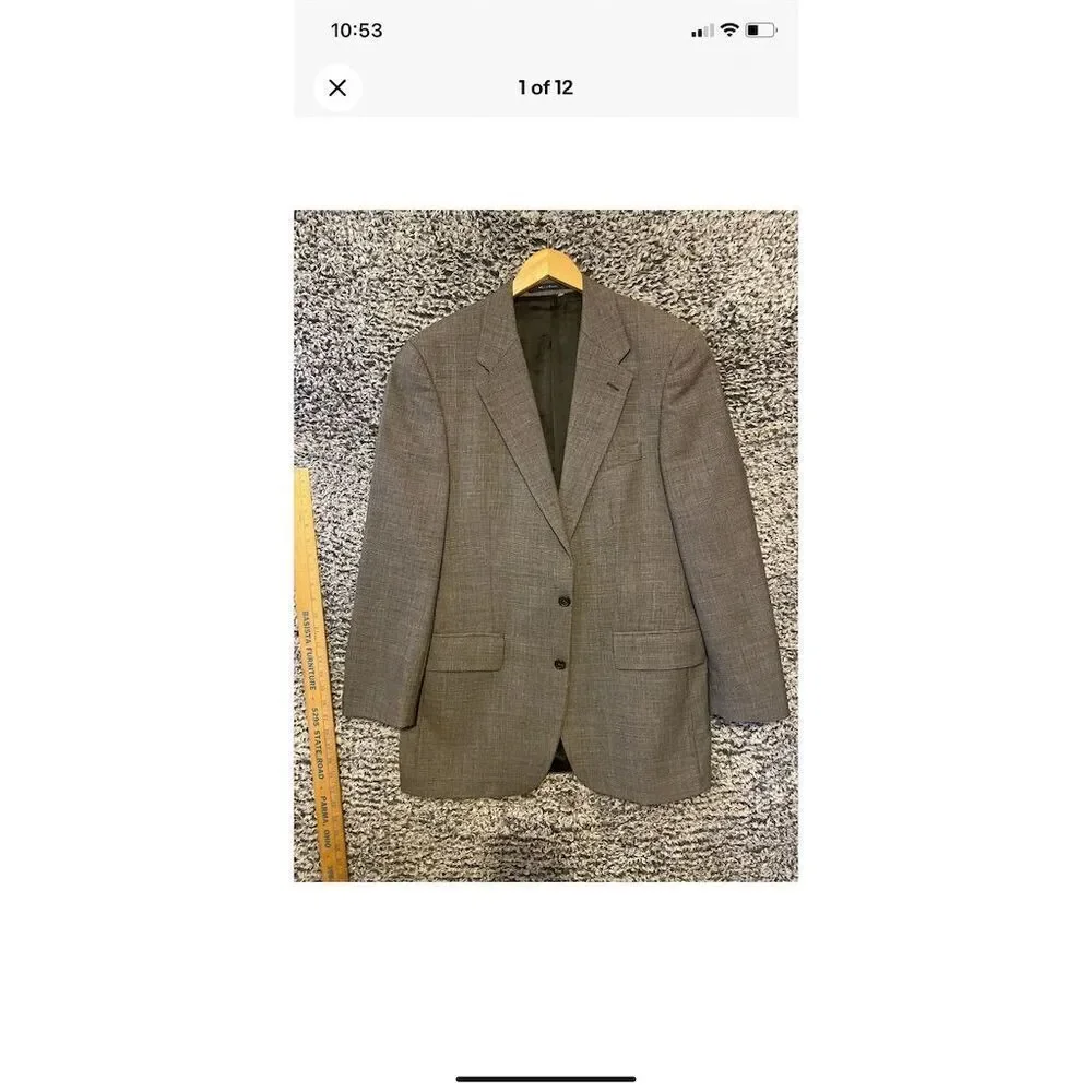 Ralph Lauren Men's Gray Striped Wool Blazer Size 40T Blazer Formal Long